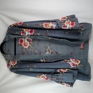 Gray spring light jacket floral kimono sz XL